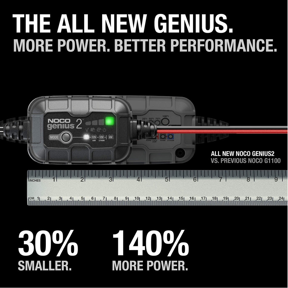   NOCO GENIUS2: 2A 6V/12V Smart Battery Charger & Maintainer