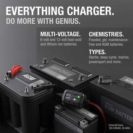   NOCO GENIUS2: 2A 6V/12V Smart Battery Charger & Maintainer