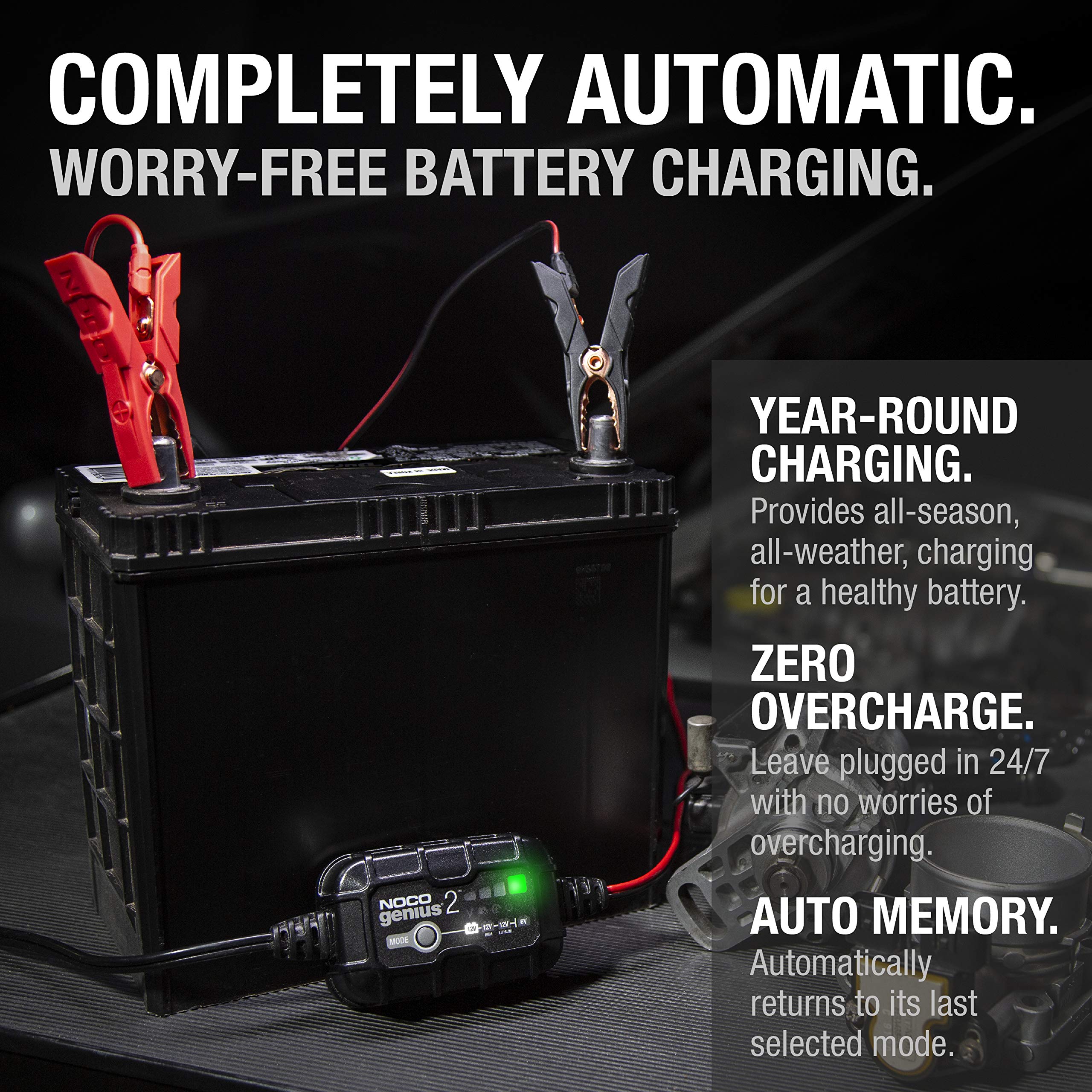   NOCO GENIUS2: 2A 6V/12V Smart Battery Charger & Maintainer