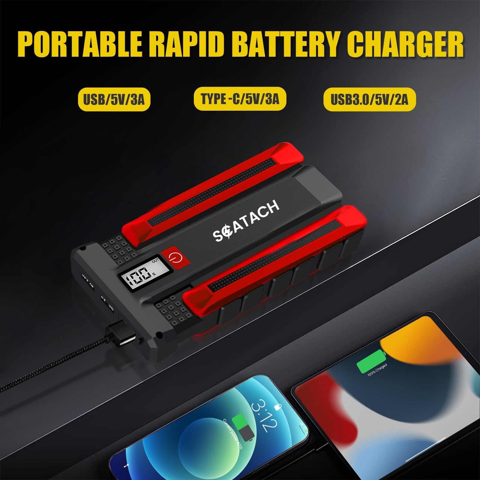   Scatach 002 4000A Car Battery Jump Starter - 12V Portable Battery Pack with LED Display