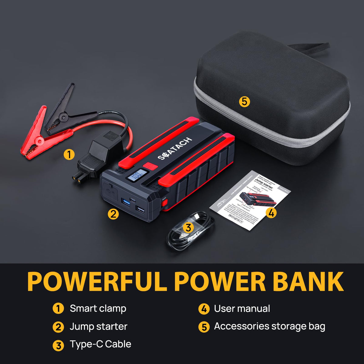   Scatach 002 4000A Car Battery Jump Starter - 12V Portable Battery Pack with LED Display