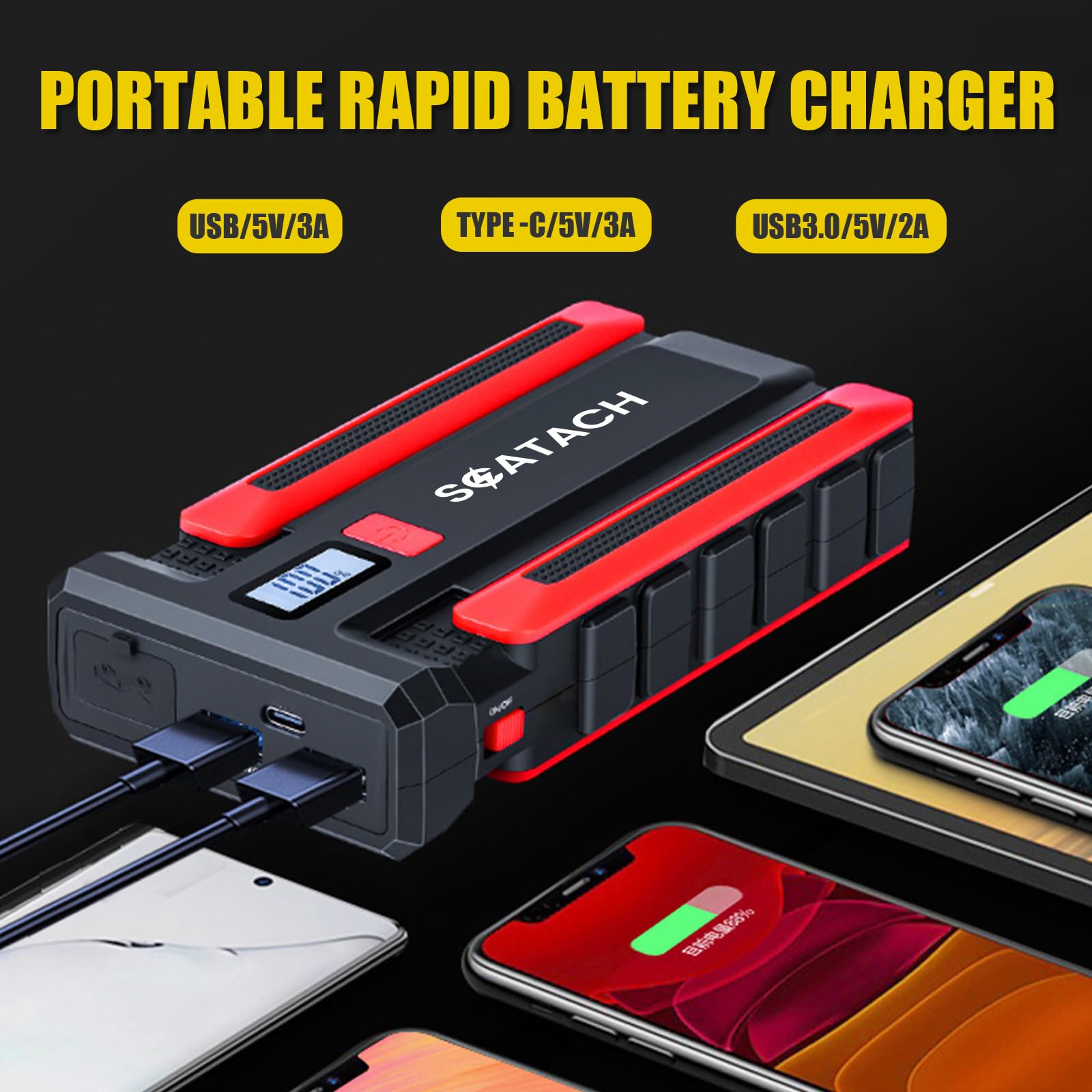   Scatach 002 4000A Car Battery Jump Starter - 12V Portable Battery Pack with LED Display