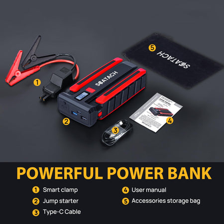   Scatach 002 4000A Car Battery Jump Starter - 12V Portable Battery Pack with LED Display