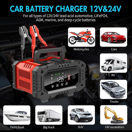   YONHAN 20A Battery Charger - Fully Automatic 12V/24V LiFePO4 & Lead Acid Maintainer
