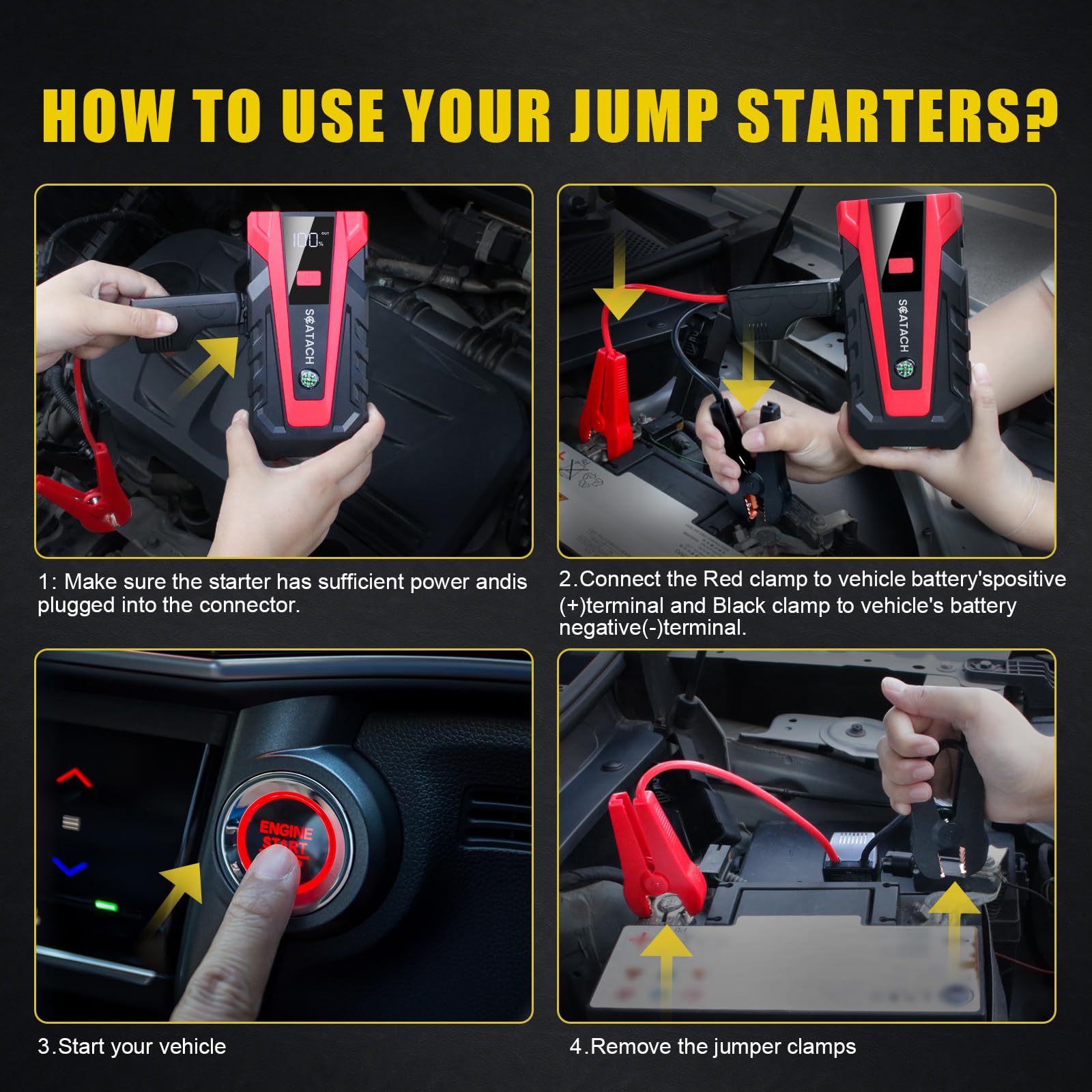   Scatach 011 5000A Car Battery Jump Starter,12V Jump Starter Battery Pack (up to 14.0L Gasoline and 12.0L Diesel Engine) Flashlight and Jumper Cable