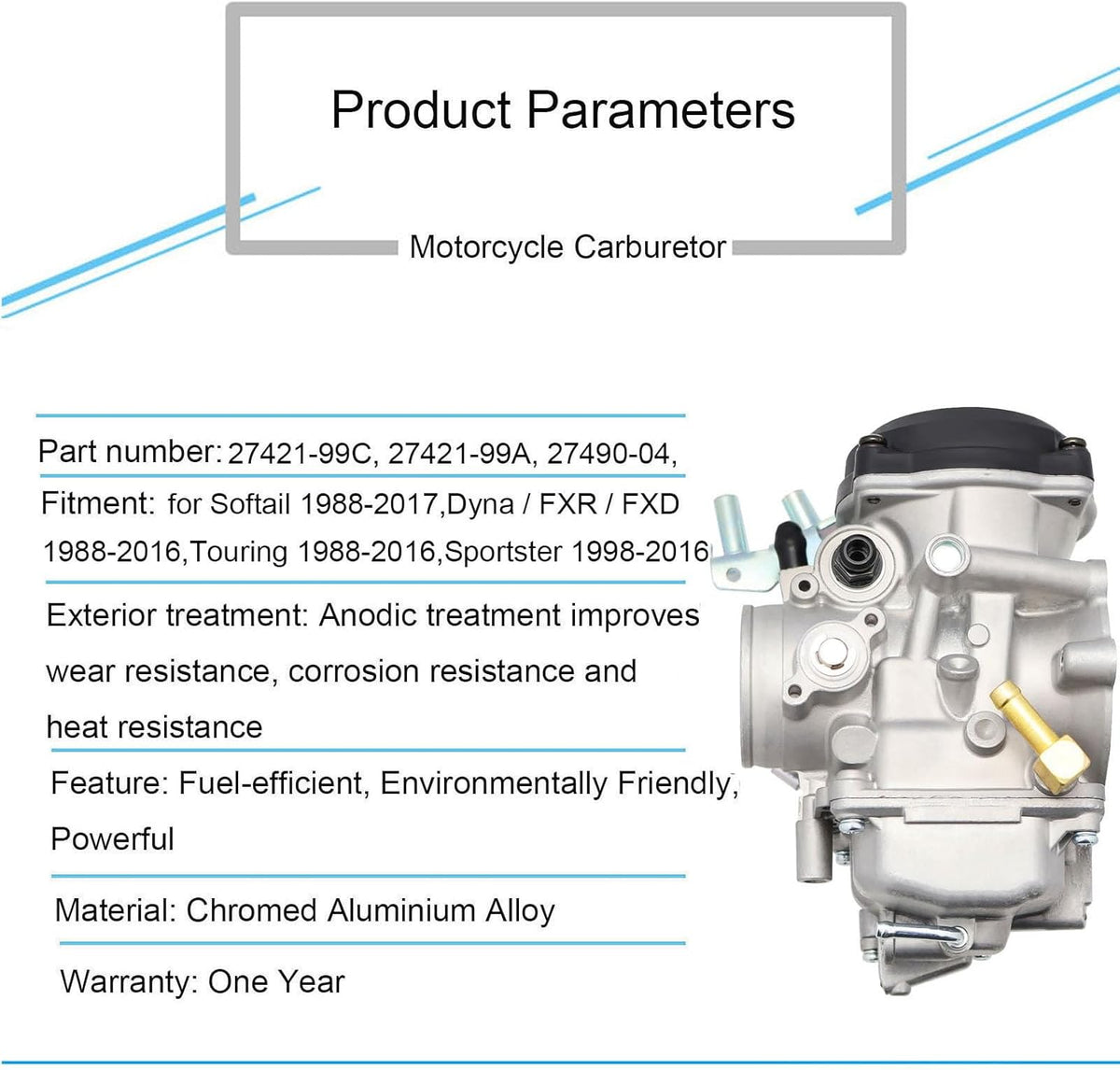   CV40 Carburetor Replacement for Harley Davidson Sportster & Softail Models (1998-2016)