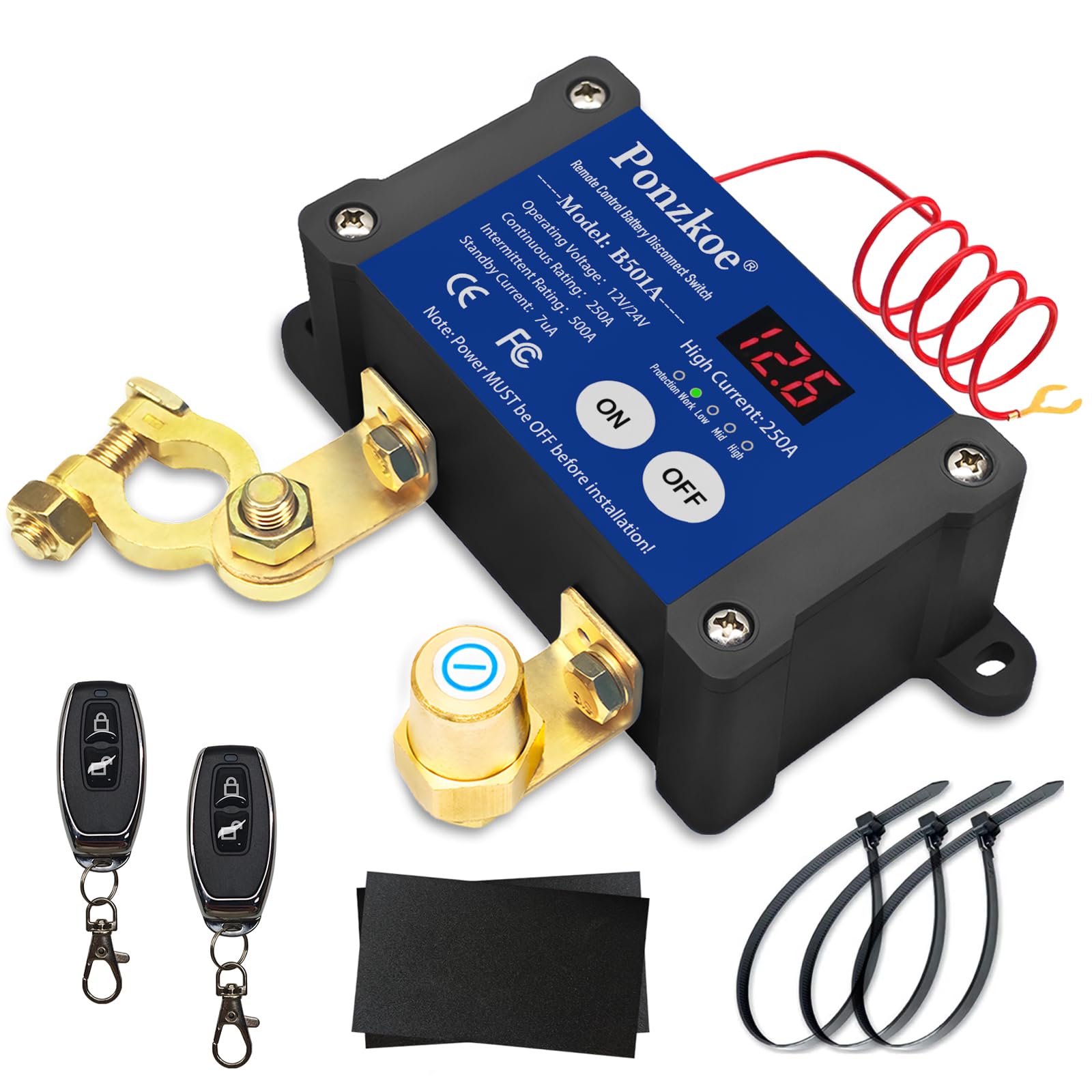   250A Smart Remote Battery Disconnect Switch - Quick Kill Switch for Cars, Marine, RVs, and More