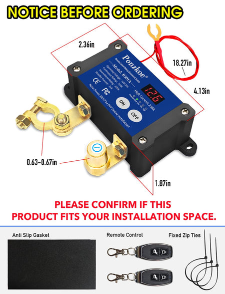   250A Smart Remote Battery Disconnect Switch - Quick Kill Switch for Cars, Marine, RVs, and More