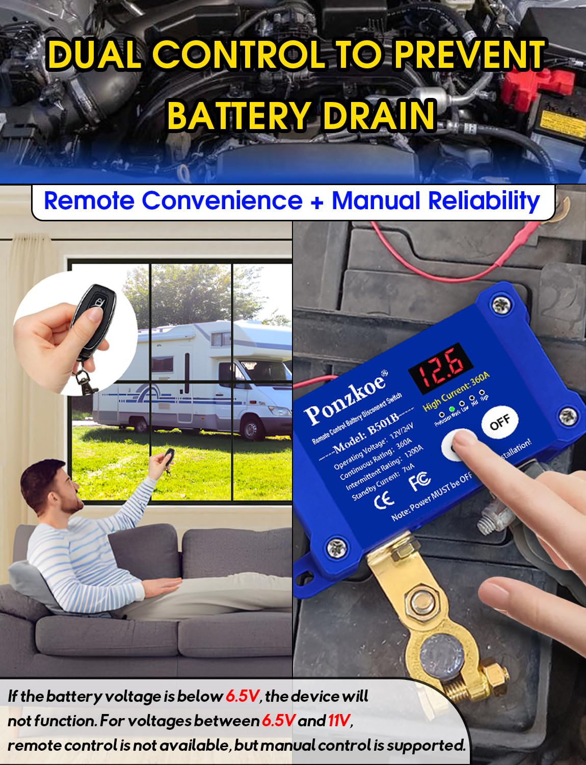   250A Smart Remote Battery Disconnect Switch - Quick Kill Switch for Cars, Marine, RVs, and More