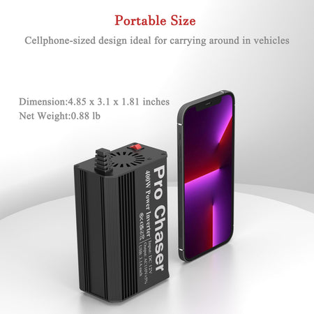   Pro Chaser 400W Car Power Inverter – 12V DC to 110V AC with Dual USB Charging Ports