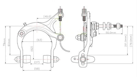 dual pivot road bike brake caliper 61mm 79mm