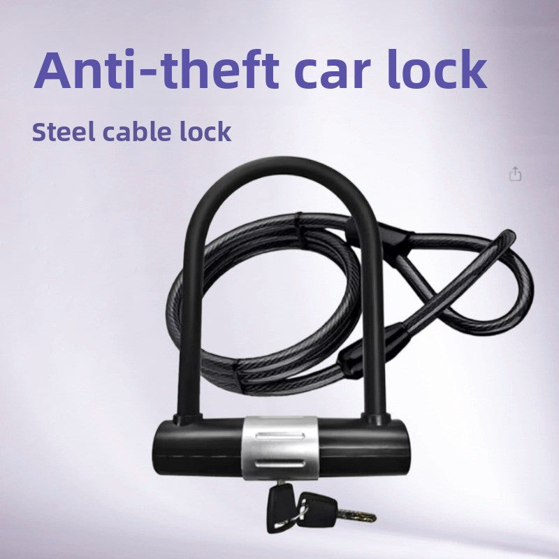 Portable Anti-Theft U-Lock Set Includes Frame Mounting Bracket & PVC-Coated Steel Cable