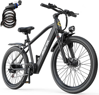 Aairsk GT300 750W Electric Bike for Adults, 24" 26" 40+ Mile Commuter Ebike, Removable Battery, NFC Unlock, 7-Speed Shimano, Suspension Fork