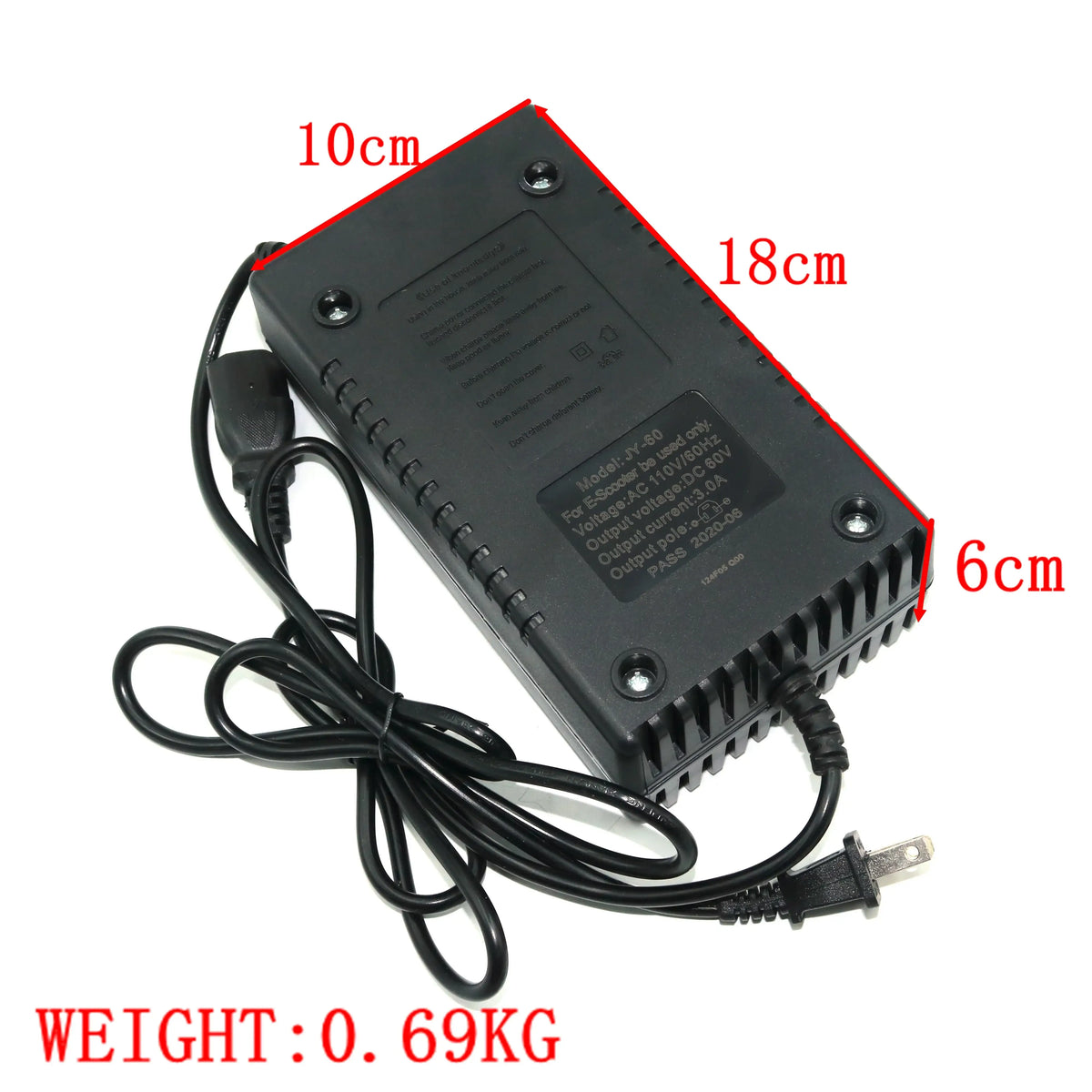 3A Lead-Acid Battery Charger 36V 48V 60V 72V for Electric Bikes & Scooters with dimensions 10cm x 18cm x 6cm