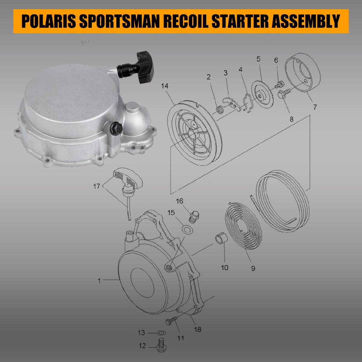   Recoil Pull Starter Assembly Kit for Polaris Sportsman & Ranger Models (OEM 3090085)