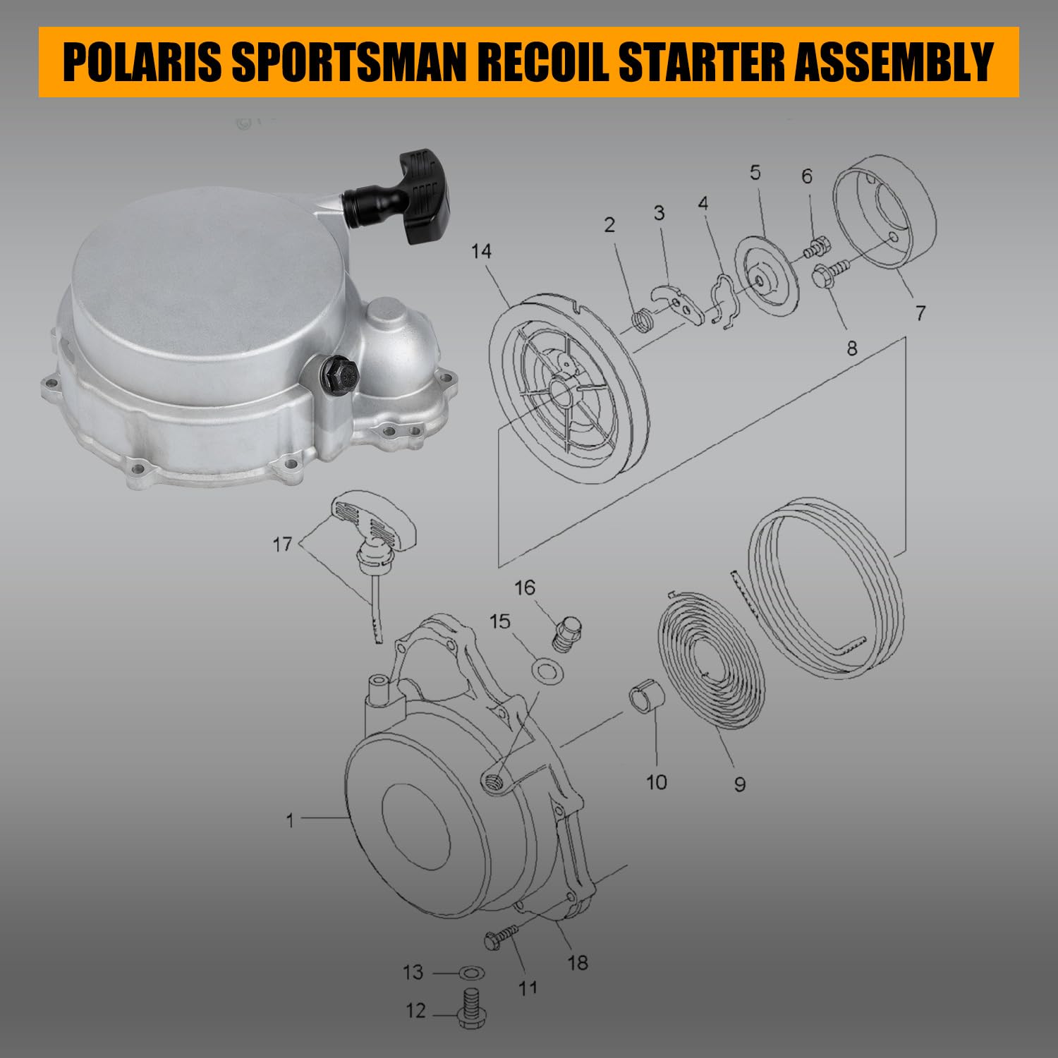   Recoil Pull Starter Assembly Kit for Polaris Sportsman & Ranger Models (OEM 3090085)