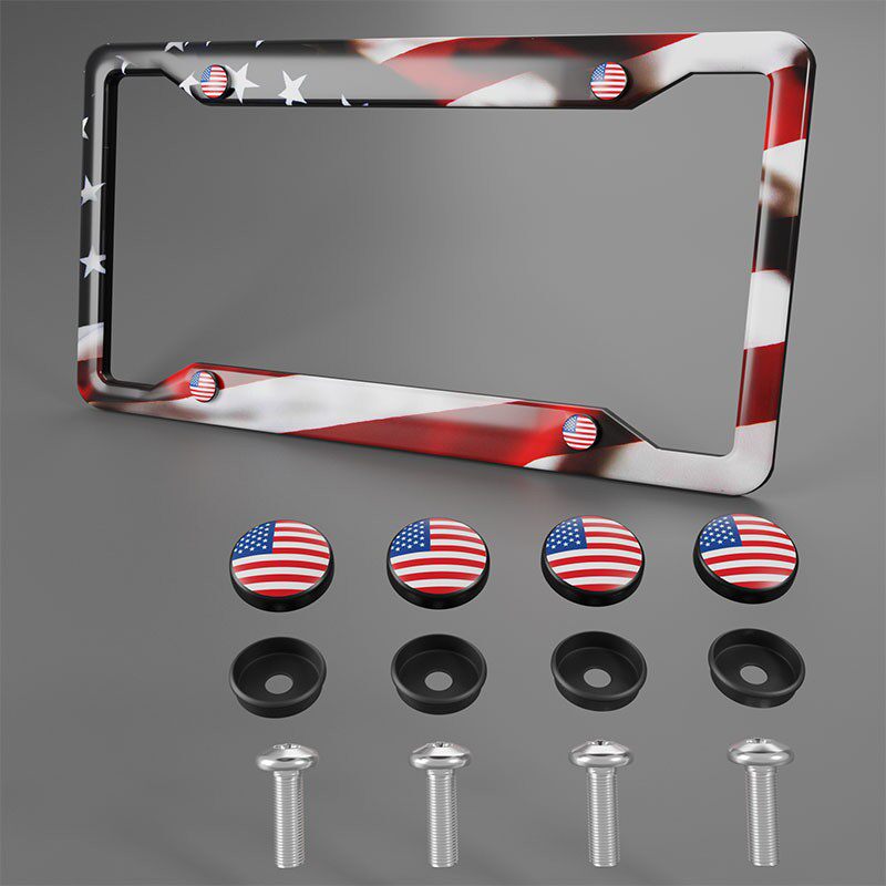Premium Aluminum Alloy License Plate Frame - Rust-Proof Metal Car Tag Holder with American Flag & Superhero Designs