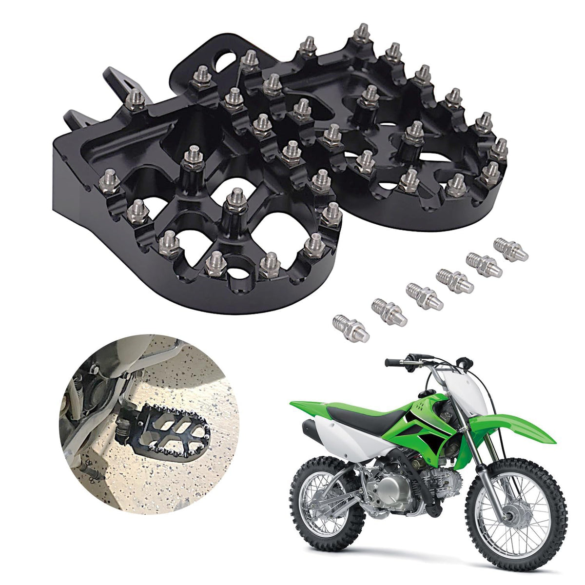   AnXin CNC Dirt Bike Foot Pegs for KX250F, KX450F, KX250, KX450, KLX450R 2006-2024