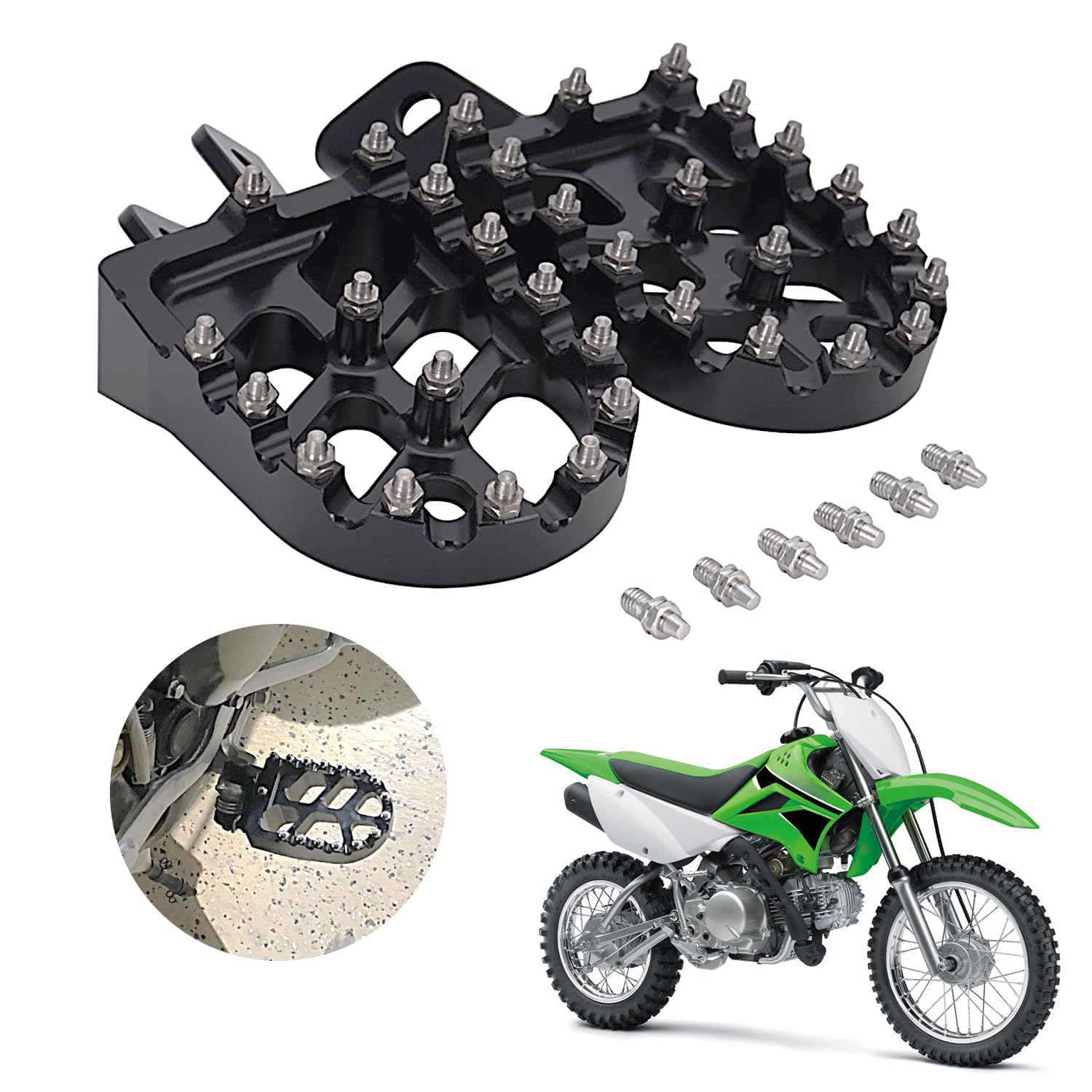   AnXin CNC Dirt Bike Foot Pegs for KX250F, KX450F, KX250, KX450, KLX450R 2006-2024
