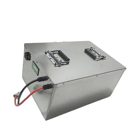 FS 72V LiFePO4 Lithium Battery (50Ah-200Ah) with Charger for Golf Cart & EV in a sleek metal casing.