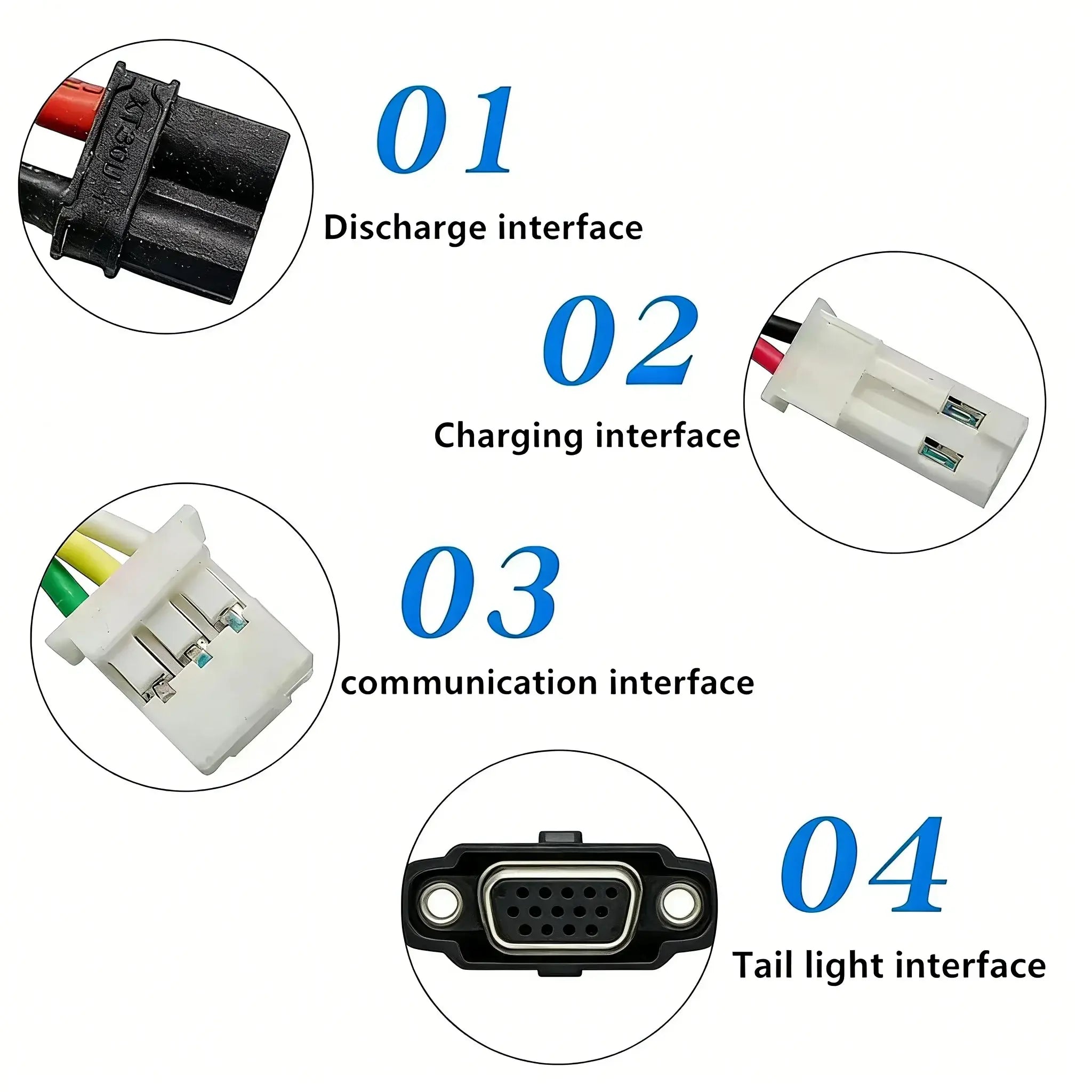 36V 7800mAh Replacement Li-ion Battery Pack for Xiaomi M365 & M365 Pro Electric Scooter connectors: discharge, charging, communication, tail light interfaces.