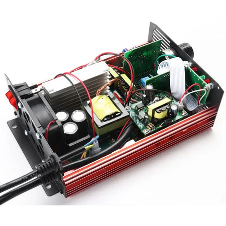 84V–120V Adjustable Smart Lithium Charger (2A-9A) for 24S 28S 32S Li-ion & LiFePO4 interior view with wiring and circuit components