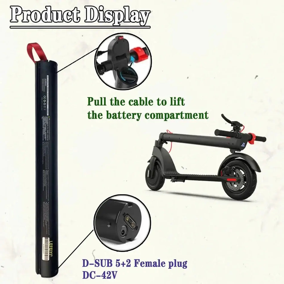 HX-X7 36V 5.2Ah Electric Scooter Replacement Battery 5200mAh Li-ion with Built-in BMS product display with battery compartment.