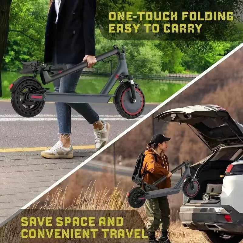 ider commuting on a paved street using the fast AOVO PRO TMAX electric scooter