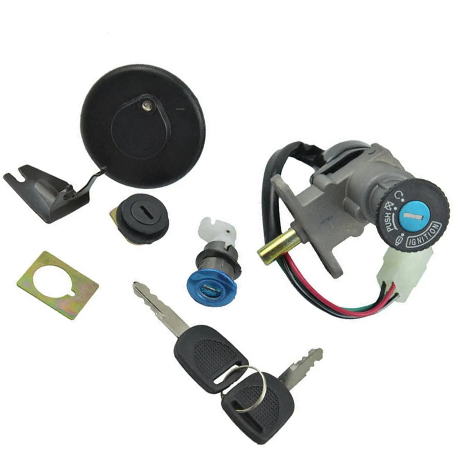   Universal Motorcycle Fuel Gas Cap Ignition Switch Lock Key Set