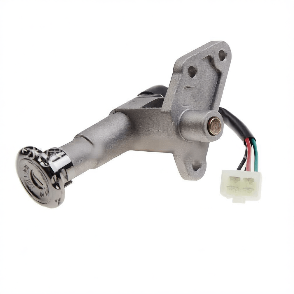 Ignition switch key set for gy6 gas bikes, durable metal and plastic construction for scooters and mopeds.