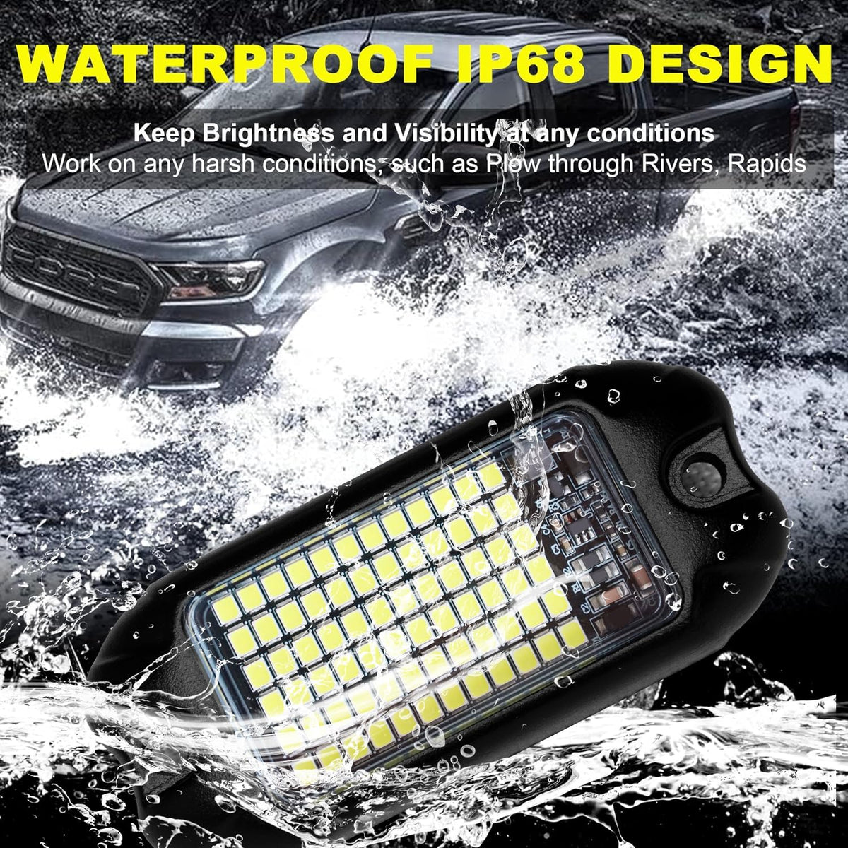   Nicoko 4Pods Pure White 72W High Power Rock Lights - Super Bright LED Underglow for Offroad Vehicles