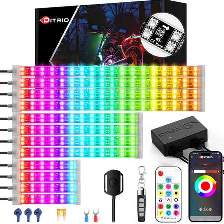   DITRIO 12pcs Underglow RGB LED Strip Light Kit for Motorcycles, Golf Carts, and ATVs