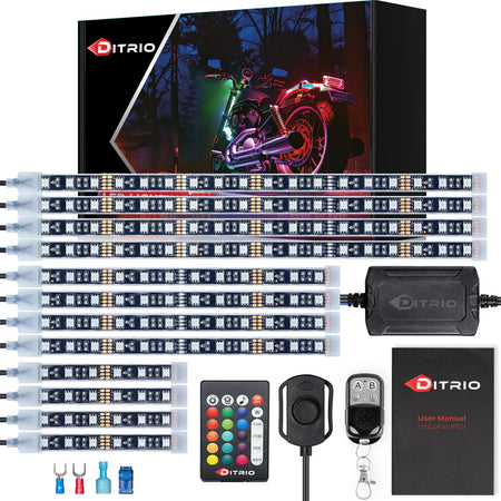   DITRIO 12pcs Underglow RGB LED Strip Light Kit for Motorcycles, Golf Carts, and ATVs