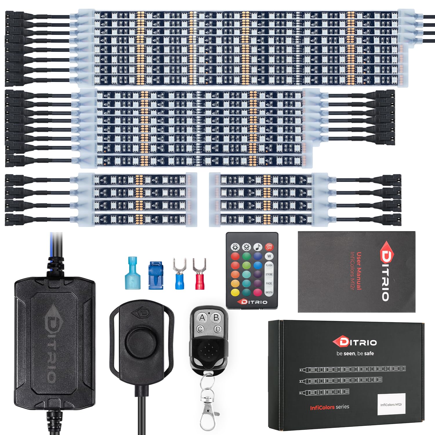   DITRIO 12pcs Underglow RGB LED Strip Light Kit for Motorcycles, Golf Carts, and ATVs