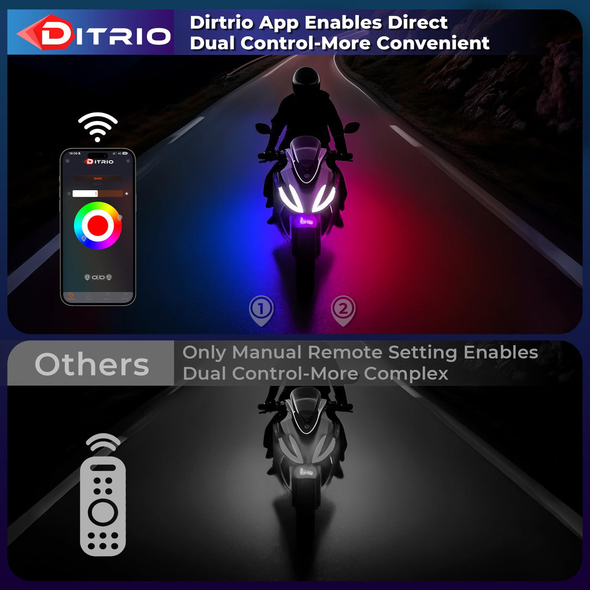   DITRIO 12pcs Underglow RGB LED Strip Light Kit for Motorcycles, Golf Carts, and ATVs