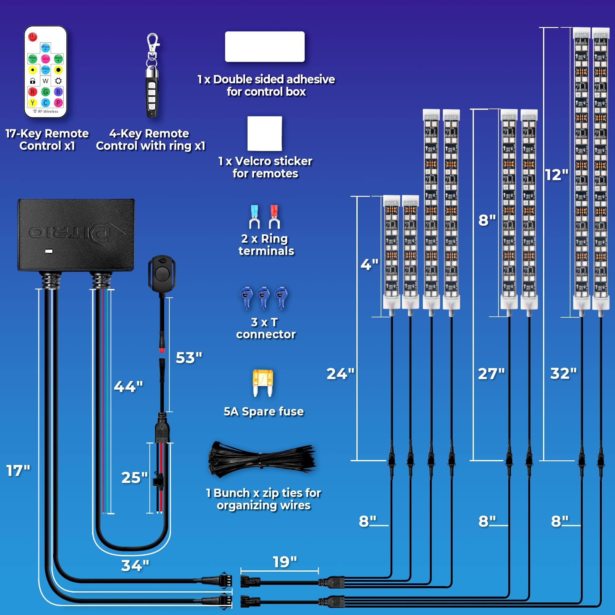   DITRIO 12pcs Underglow RGB LED Strip Light Kit for Motorcycles, Golf Carts, and ATVs