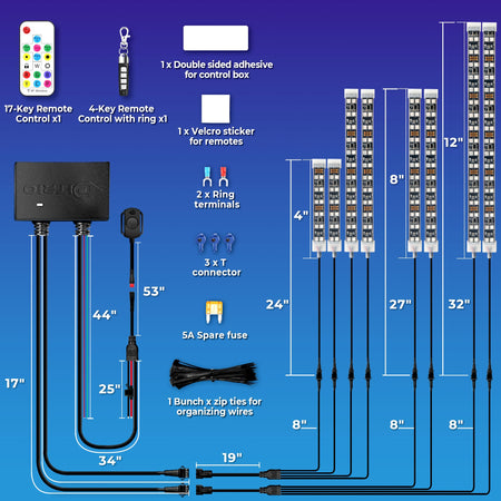   DITRIO 12pcs Underglow RGB LED Strip Light Kit for Motorcycles, Golf Carts, and ATVs