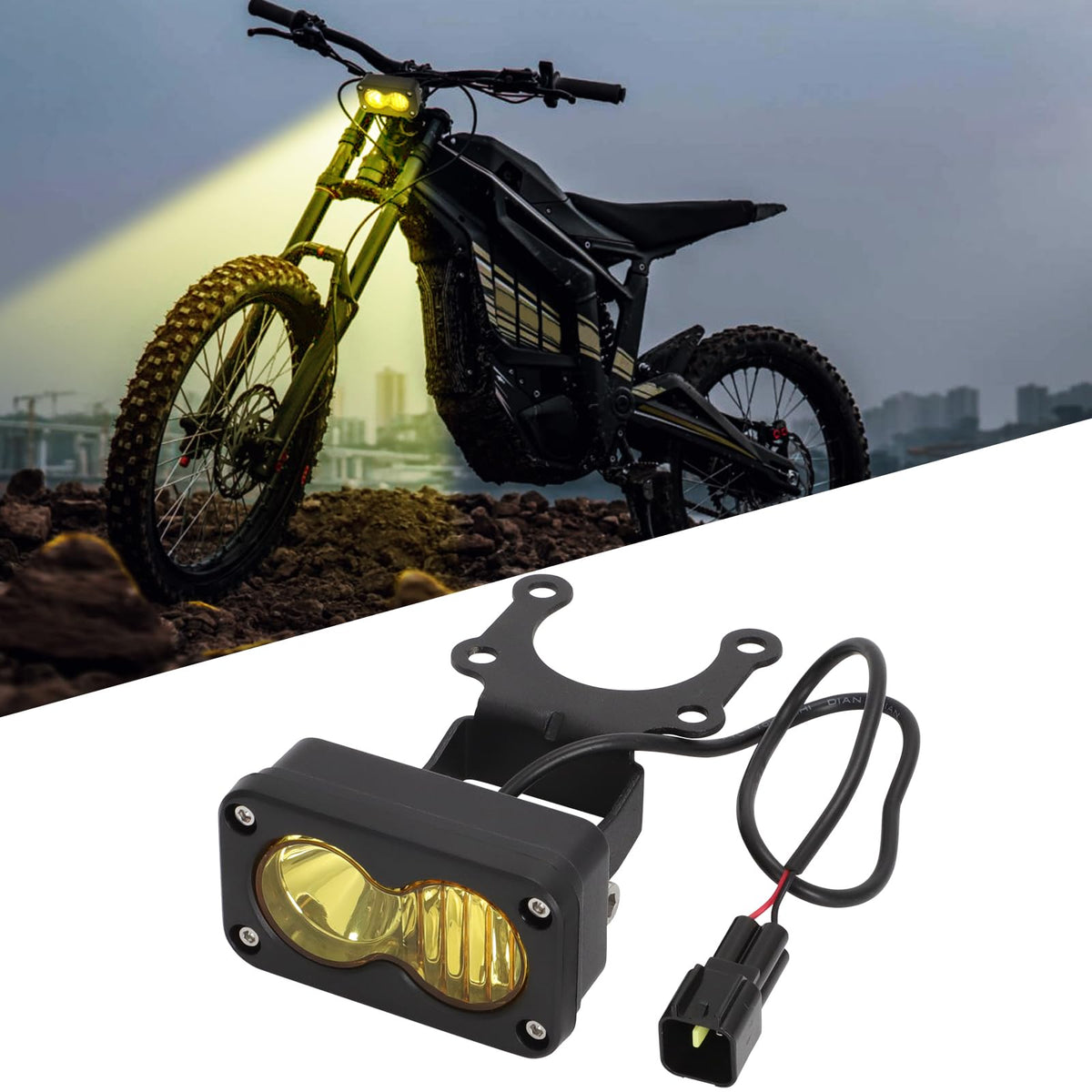  Dirtbike Headlight Kit for Sur-Ron Segway X260 & Talaria Sting R MX4 - LED Yellow Light Bar with Blue Switch