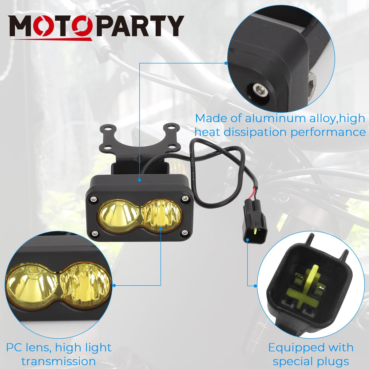   Dirtbike Headlight Kit for Sur-Ron Segway X260 & Talaria Sting R MX4 - LED Yellow Light Bar with Blue Switch