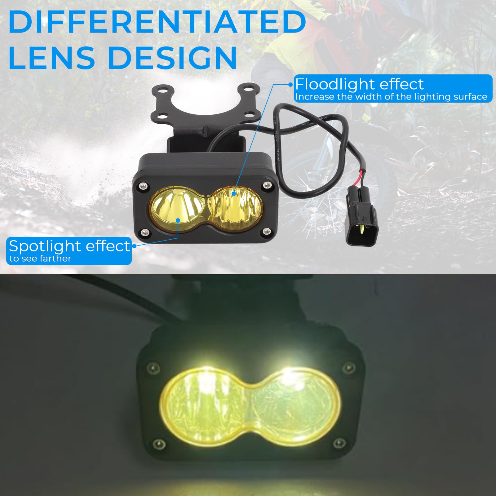   Dirtbike Headlight Kit for Sur-Ron Segway X260 & Talaria Sting R MX4 - LED Yellow Light Bar with Blue Switch