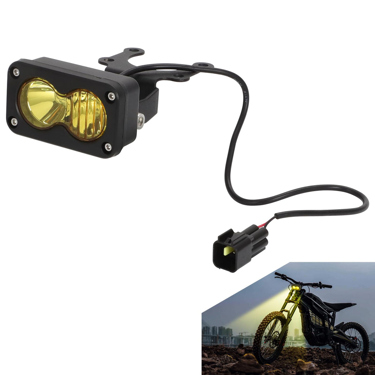   Dirtbike Headlight Kit for Sur-Ron Segway X260 & Talaria Sting R MX4 - LED Yellow Light Bar with Blue Switch