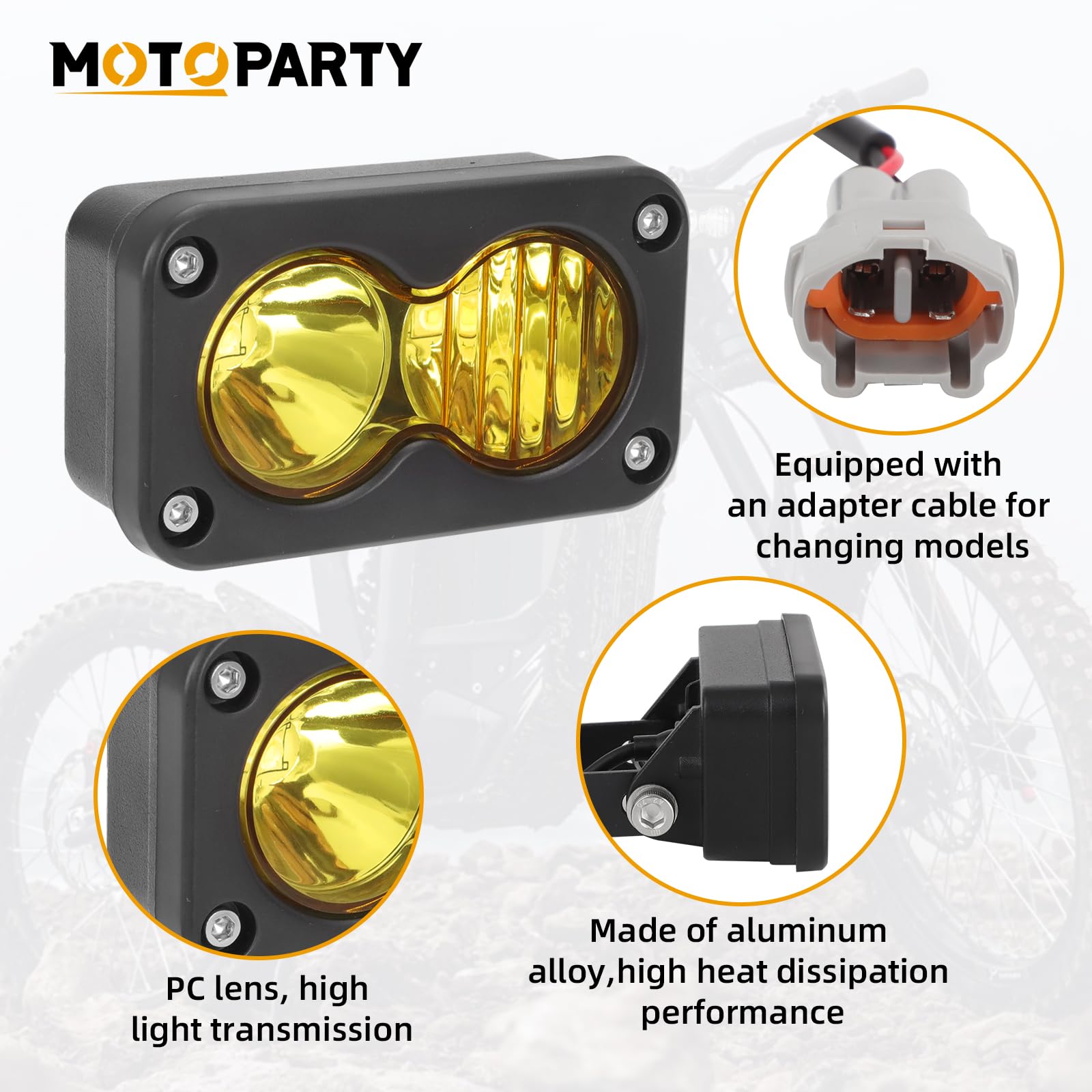   Dirtbike Headlight Kit for Sur-Ron Segway X260 & Talaria Sting R MX4 - LED Yellow Light Bar with Blue Switch