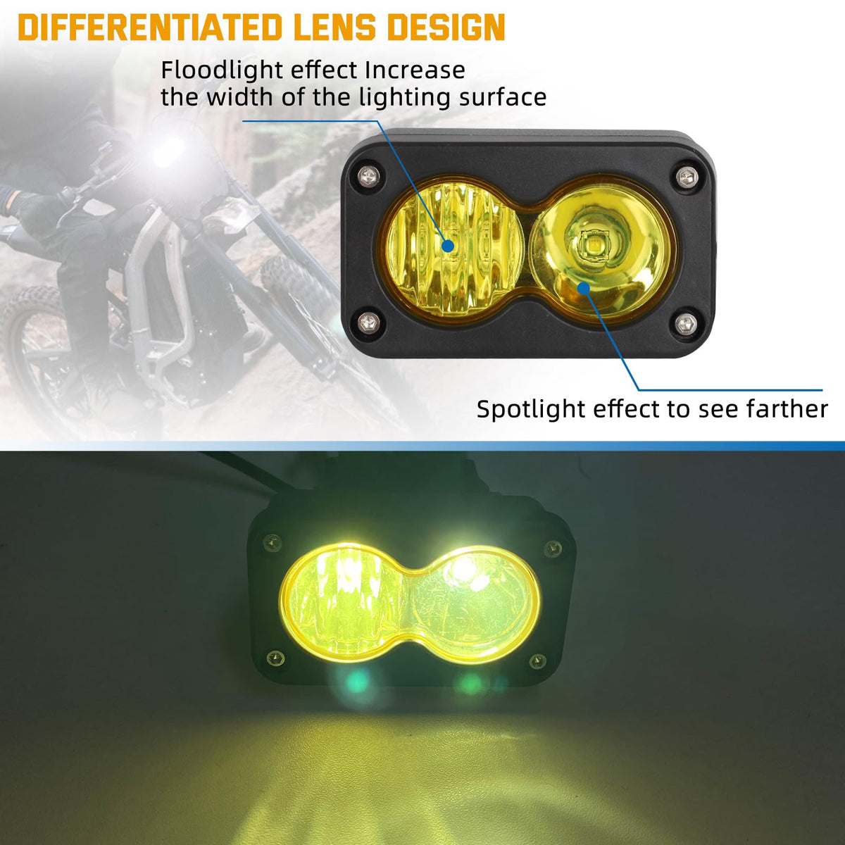   Dirtbike Headlight Kit for Sur-Ron Segway X260 & Talaria Sting R MX4 - LED Yellow Light Bar with Blue Switch