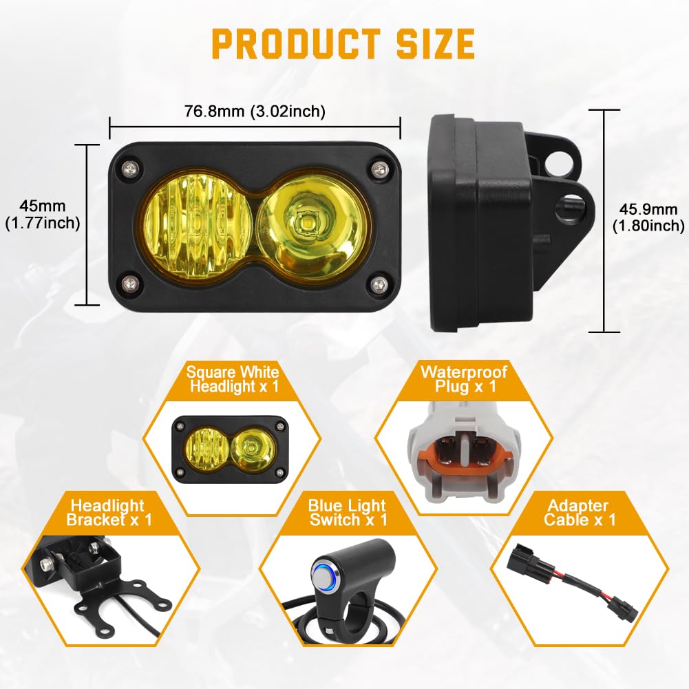   Dirtbike Headlight Kit for Sur-Ron Segway X260 & Talaria Sting R MX4 - LED Yellow Light Bar with Blue Switch