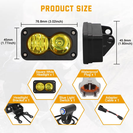   Dirtbike Headlight Kit for Sur-Ron Segway X260 & Talaria Sting R MX4 - LED Yellow Light Bar with Blue Switch