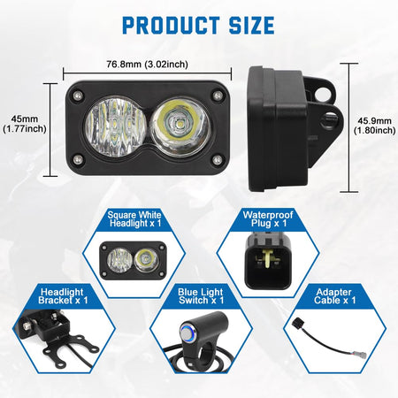   Dirtbike Headlight Kit for Sur-Ron Segway X260 & Talaria Sting R MX4 - LED Yellow Light Bar with Blue Switch