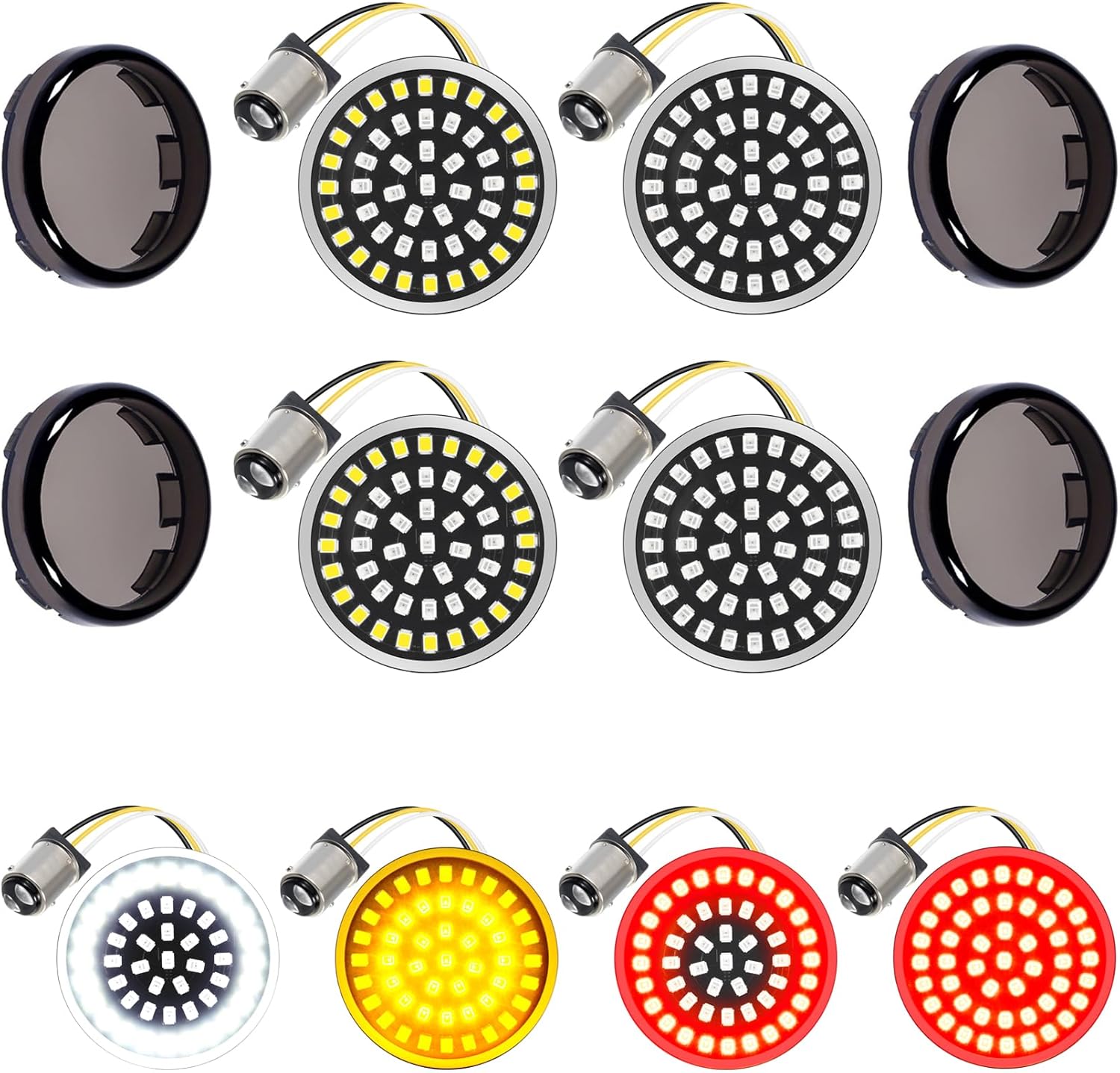   PBYMT 1157 Front Rear LED Turn Signals - Compatible with Harley Dyna, Softail, Touring - 2 Inch Smoke Lens Cover