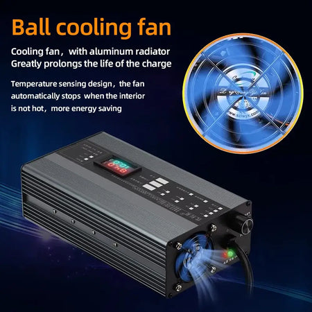 Ball cooling fan with aluminum radiator for prolonged charge life, featuring temperature sensing design for energy saving.