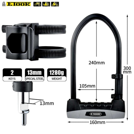   ETOOK Heavy Duty U Lock for Bicycle and Motorcycle