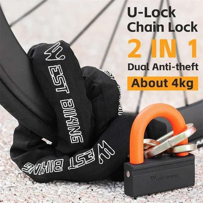   WEST BIKING Heavy Duty 4KG Chain Lock 2-in-1 U Lock